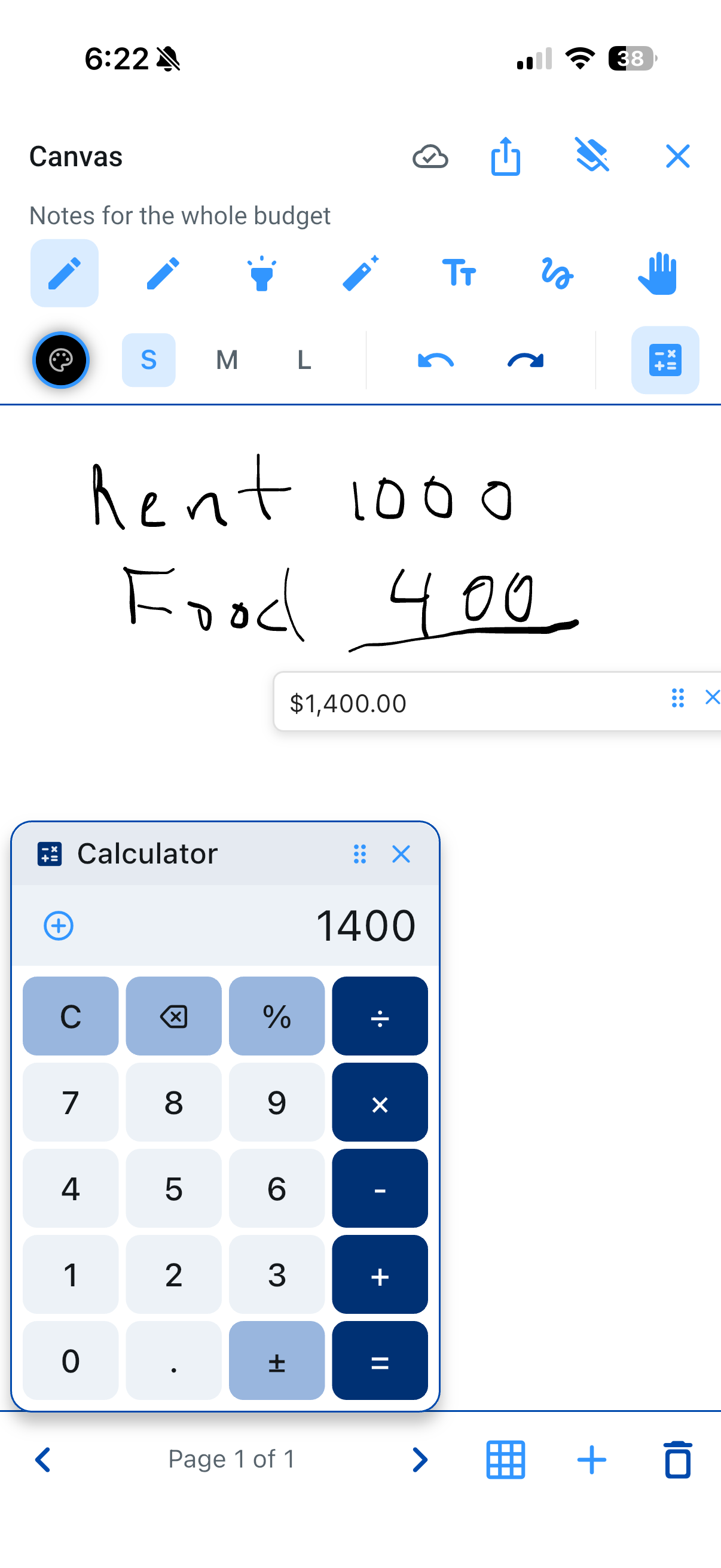 Canvas with calculator